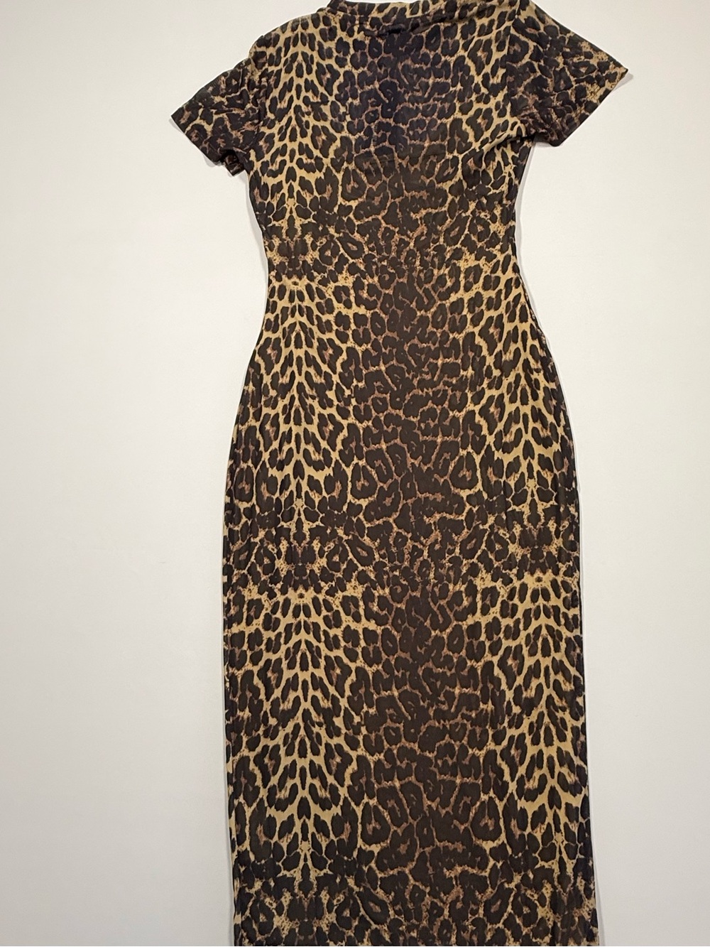 Steve Madden Leopard Print Bodycon Midi Dress Short Sleeve Fitted Y2K Trendy XS - Picture 4 of 11